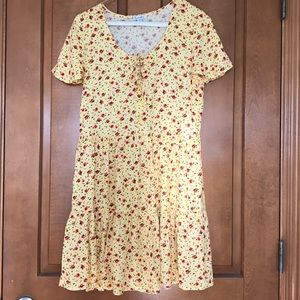 Yellow and red floral short sleeve dress